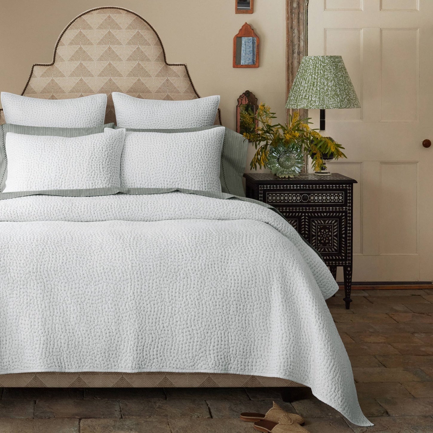 Organic Hand Stitched Sage Quilt by John Robshaw