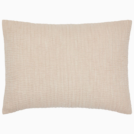 The Vivada Sand Woven Sham by John Robshaw is a rectangular beige pillow sham, featuring a textured, quilted pattern and crafted with soft cotton batting, shown from above on a white background.