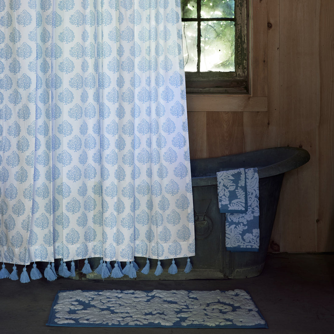 Mali Light Indigo Organic Shower Curtain