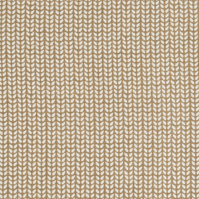 A beige Aleppo Sand Performance Fabric with white and brown stripes, perfect for creating stylish garments or home decor items by John Robshaw.