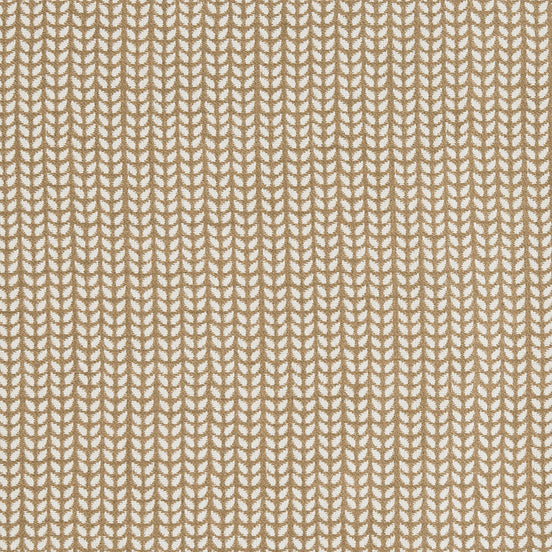 A beige Aleppo Sand Performance Fabric with white and brown stripes, perfect for creating stylish garments or home decor items by John Robshaw.