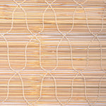 Close-up of Lapis Stripe Chik Blinds by John Robshaw Textiles, showcasing handmade bamboo with vertical and horizontal slats, woven together using white thread in a geometric pattern reminiscent of Indian chik blinds. - 31884734103598