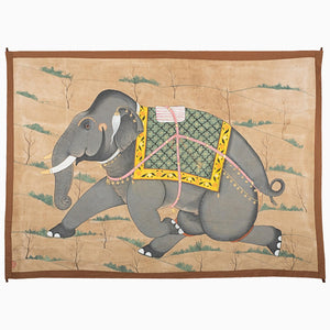 Grey Elephant Running on Grass Tapestry