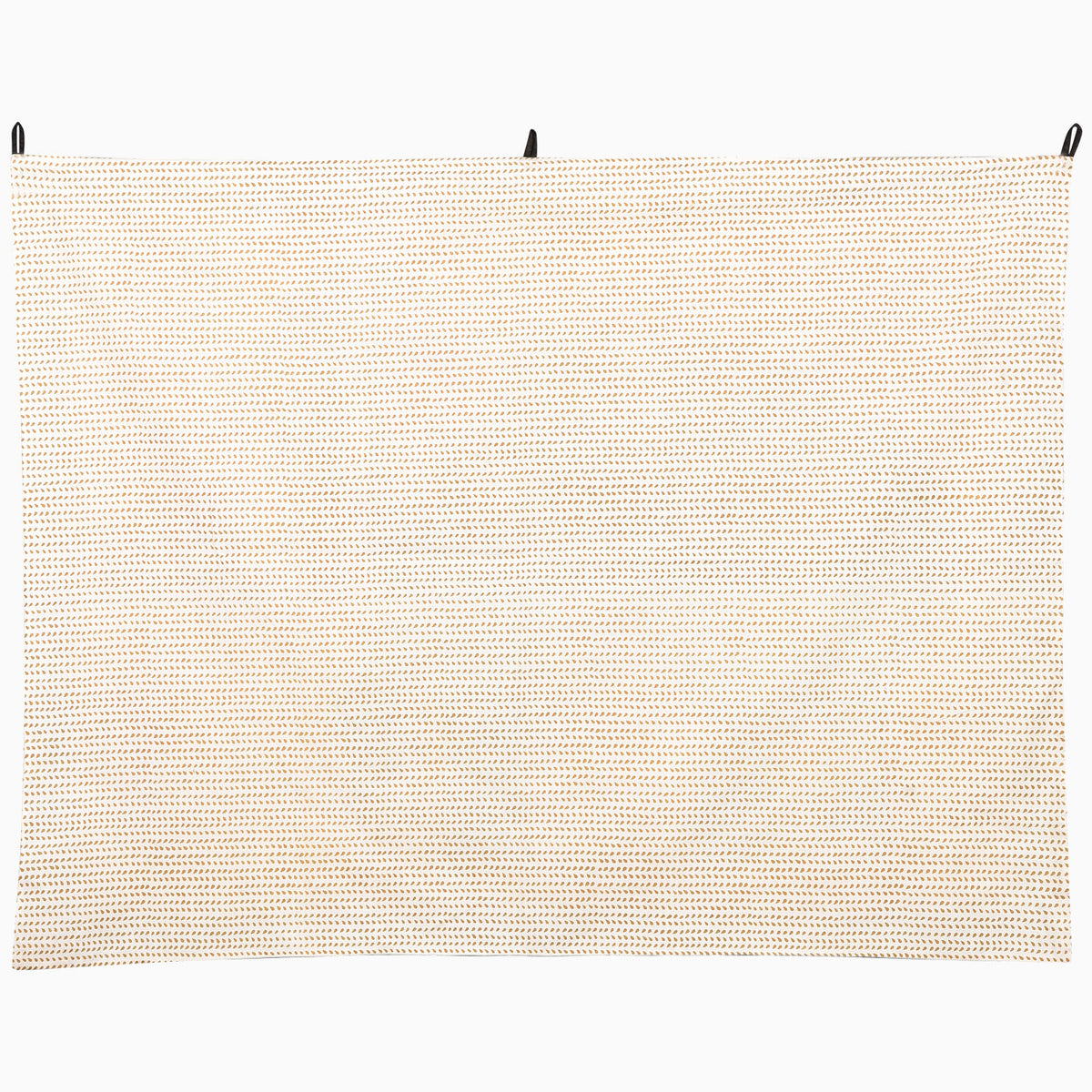 John Robshaw Elephant Tromping Tapestry, a rectangular wall hanging featuring a repeating pattern of small tan dashes in horizontal rows against a cream background in the style of Rajasthan art.