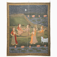 Gopis And Pink Lotus Tapestry - High Quality Image of 