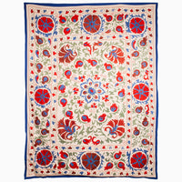 Blue And Coral Outlines Suzani Blanket - High Quality Image of 