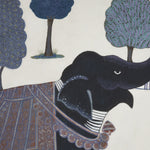 A hand painted Indigo Elephant decorative pillow, depicted on cotton linen, by John Robshaw. - 30400301858862