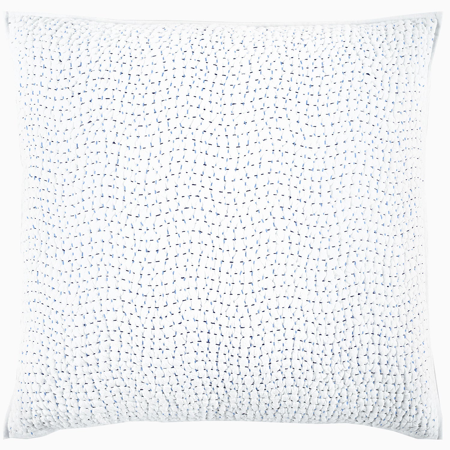 A John Robshaw Organic Hand Stitched Light Indigo Quilt with hand stitching on it.