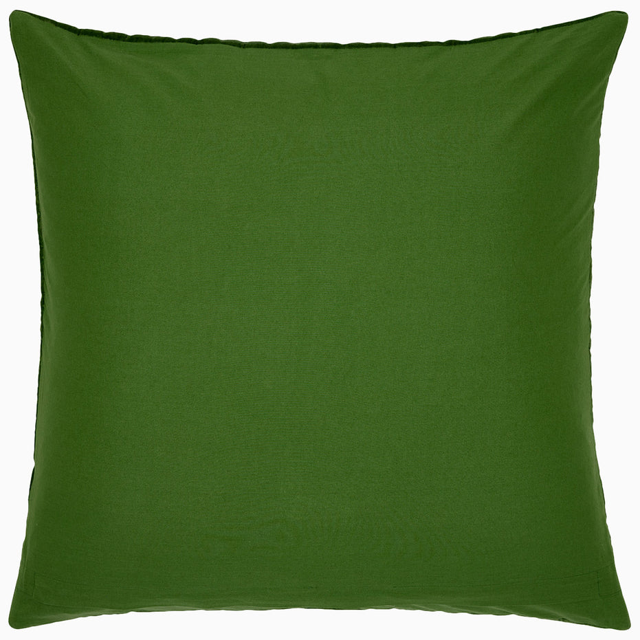 A hand-quilted Velvet Moss Quilt pillow on a white background, crafted by Indian artisans from the John Robshaw brand.