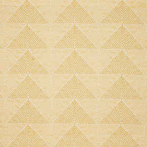 A Farzu Marigold Performance Fabric rug featuring geometric prints. (Brand: John Robshaw)