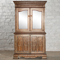 Wooden Inlay Cabinet 5 with Mirrored Doors -  2 Parts - High Quality Image of 