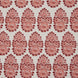 A red and white paisley pattern on a white background, inspired by fabric making traditions using the Lanka Berry Performance Fabric by John Robshaw.