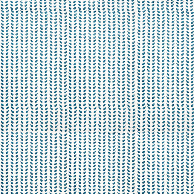 A John Robshaw Aleppo Teal Fabric with a blue and white chevron pattern on a white background.