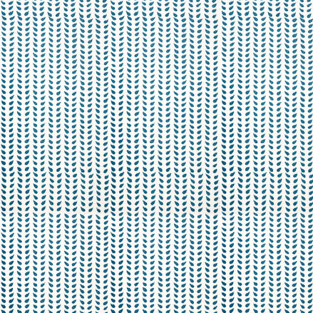 A John Robshaw Aleppo Teal Fabric with a blue and white chevron pattern.