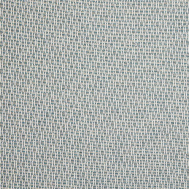 A blue and white woven rug with a geometric pattern made from Natesh Mist Performance Fabric by John Robshaw.