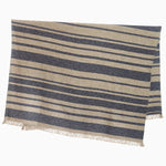 A John Robshaw Ekram Indigo Throw with a fringed edge on a white background. - 30783900287022