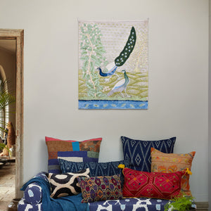 Peacocks On Grass Tapestry