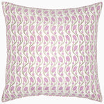 A pink and white Acarya Decorative Pillow with a floral pattern featuring hand guided embroidery by John Robshaw. - 30784417923118