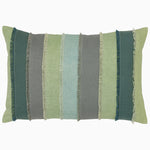 An upcycled Fringed Sage Kidney Pillow with green, blue and grey stripes by John Robshaw. - 30400197951534