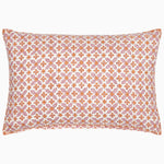 An Mizan Coral Kidney Pillow with a geometric pattern, made of orange and white cotton linen, by John Robshaw. - 30793384394798