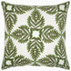 A Verdin Dark Sage Decorative Pillow by John Robshaw, with embroidered leaves, hand block printed.