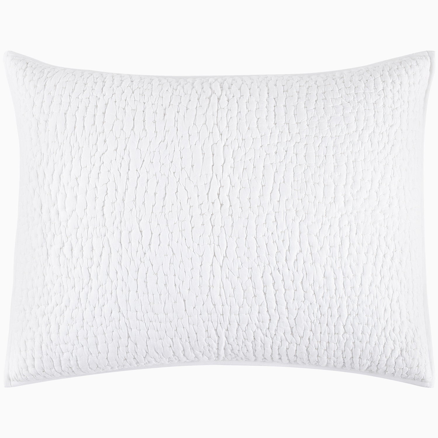 An Organic Hand Stitched White Quilt from John Robshaw with a cotton voile coverlet.