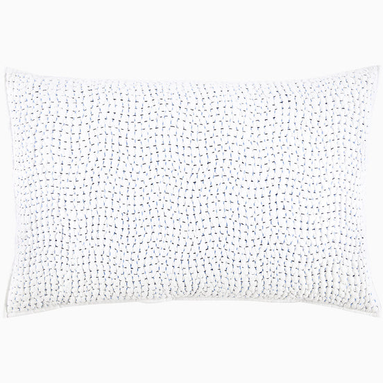 A John Robshaw Organic Hand Stitched Light Indigo Quilt with blue dots.