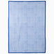 Rectangular vintage Azure Bloom Suzani blanket by John Robshaw with a blue and white geometric grid pattern and a solid blue border.