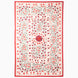 John Robshaw Come Along Then Suzani blanket in cream with a red border and an embroidered pattern of red and grey floral vines surrounding a central flower.
