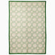Drawn In Thread Suzani Blanket featuring a vintage Suzani, repeating sage green and white geometric floral pattern, and a solid dark green border.
