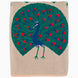 The Swara Throw by John Robshaw features a beige woven design with a blue peacock and a fanned green tail accented by red and blue eye spots.