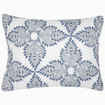 Rectangular pillow with an intricate blue and gray geometric pattern on a white background, complementing the hand quilted John Robshaw Dasati Lapis Quilt. - 31272422768686