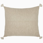 Introducing the Woven Sand King Euro by John Robshaw, a beige throw pillow made of textured cotton and linen fabric, adorned with four corner tassels. - 31272655650862