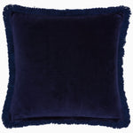The Uday Decorative Pillow by John Robshaw is a square, indigo cotton velvet throw pillow with a fringe border. - 31272647065646