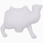 A Tiny Camel Pillow by John Robshaw, a white stuffed toy in the shape of an ornate camel with minimalist details, adorned with embroidery and beads, displayed against a plain background. - 31272630550574