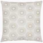 The Sonal Decorative Pillow by John Robshaw is a square pillow with a white background, showcasing a hand block printed, repeated pattern of circular, radiating designs in gray and beige tones. Made in India. Pillow insert sold separately. - 31272627961902