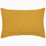 This Kia Marigold Kidney Pillow by John Robshaw, crafted from embroidered cotton linen, features a seam detail near one edge and is shown on a white background. - 31272478572590