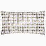 The Veda Sage Bolster by John Robshaw is a rectangular linen cotton pillow boasting a geometric pattern in beige and white on a neutral background, complete with a hidden zipper closure. - 31277024772142