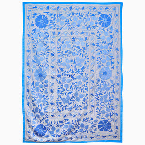 Blue Flowers Suzani Blanket
