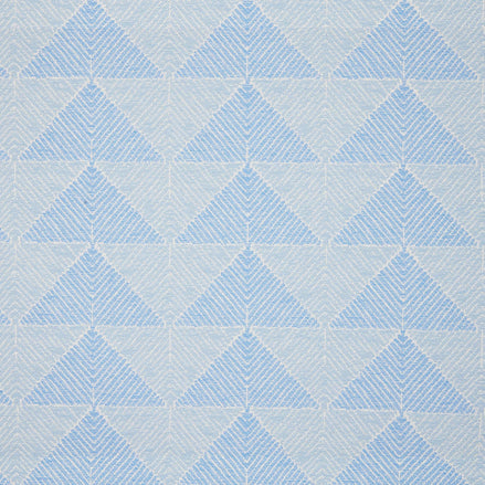 A Farzu Light Azure Performance Fabric with triangles, perfect for indoor and outdoor use, by John Robshaw.