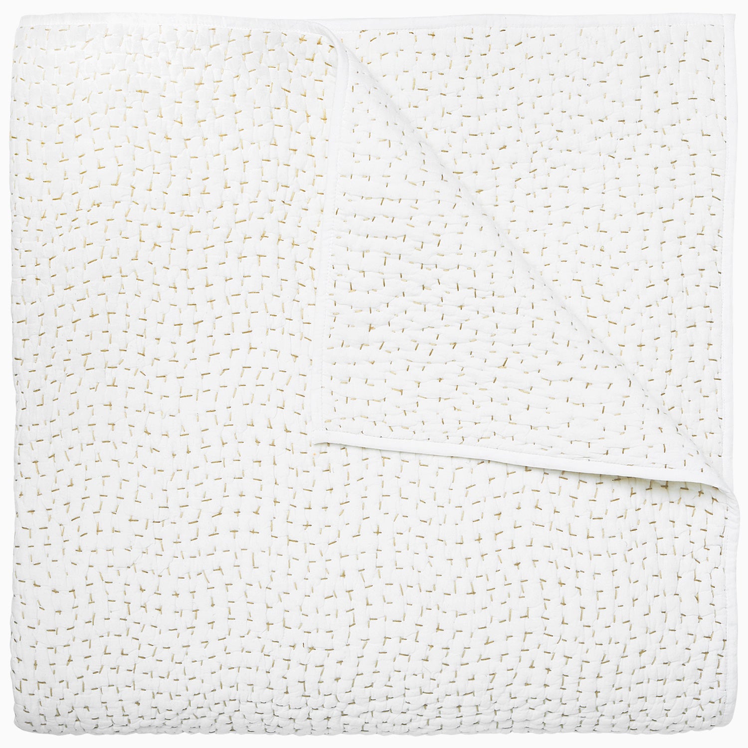 A white cotton voile coverlet featuring John Robshaw's Organic Hand Stitched Sand Quilt with subtle white dot patterns.
