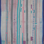 A blue, pink, and green striped handmade Barely Here rag rug made from 100% cotton in India by John Robshaw. - 27962136428590