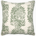 A green and white Asma Woven Quilt with a floral design made of printed cotton slub chambray by John Robshaw. - 29299580076078