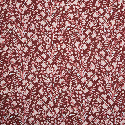 A John Robshaw Valli Teak Fabric, digitally printed red and white floral fabric.