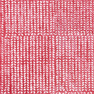 A red and white Aleppo Lotus Wallpaper fabric with a pattern of leaves suitable for commercial use, designed by John Robshaw.