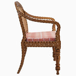 A John Robshaw Bone Inlay Cane Chair with a pink cushion. - 29413896060974