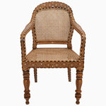 An Indian Bone Inlay Cane Chair by John Robshaw, upholstered with rattan and cane, featuring a wooden frame. - 29413896388654