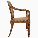 A Bone Inlay Cane Chair with a wooden frame and a rattan seat, crafted from Indian hardwood, made by John Robshaw brand. - 29413896355886