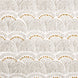 An ancient Greek-inspired pattern featuring handpainted white and gold motifs on a white background, showcasing traditional craftsmanship of the Faris Silver Fabric by John Robshaw.
