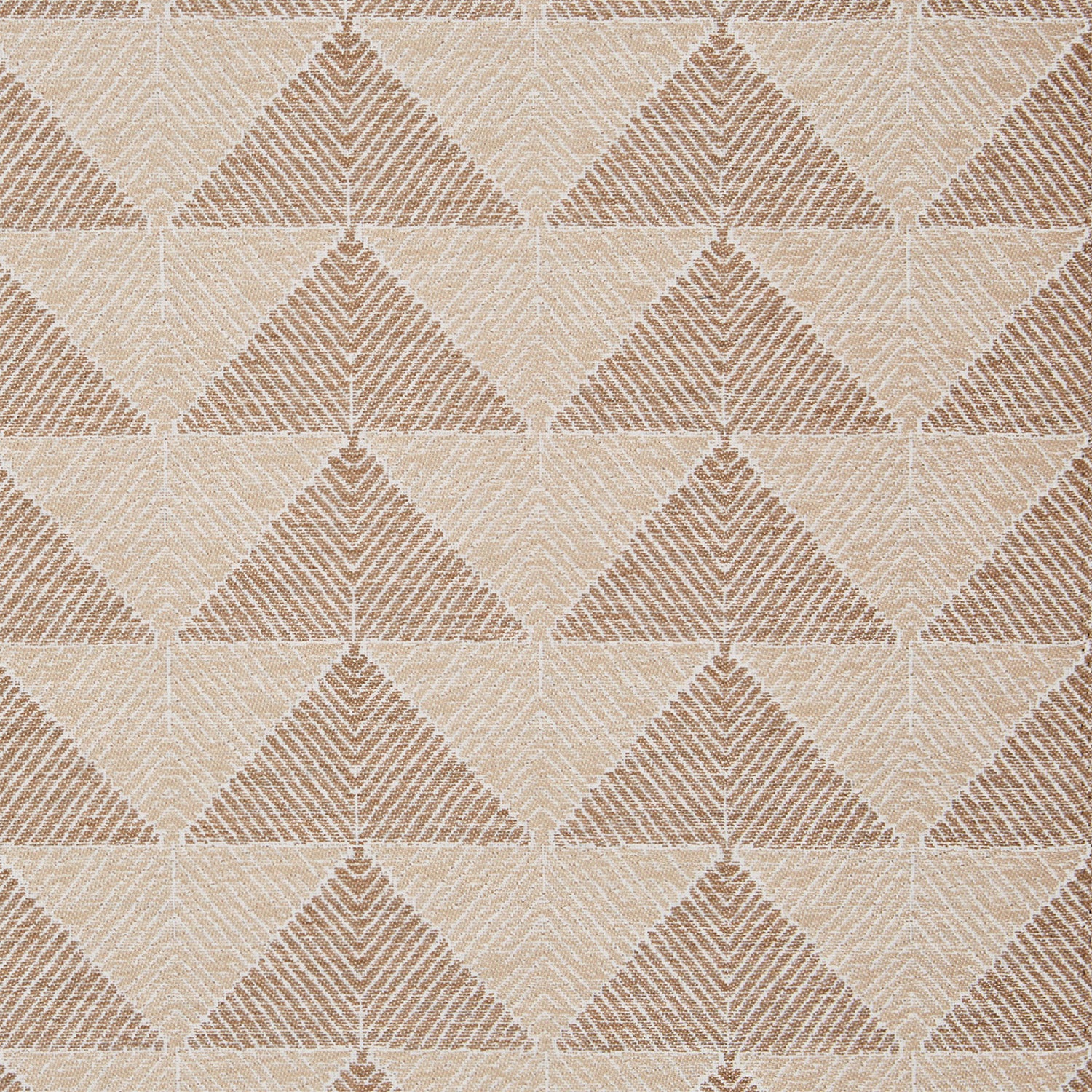 A beige and tan John Robshaw Farzu Sand Performance Fabric rug with triangles on it.